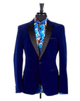 Velvet Satin Peak Lapel Blazer - Navy
