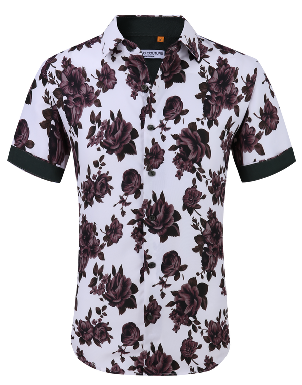 Suslo Floral Printed Short Sleeve Shirt (SC520-24-White)